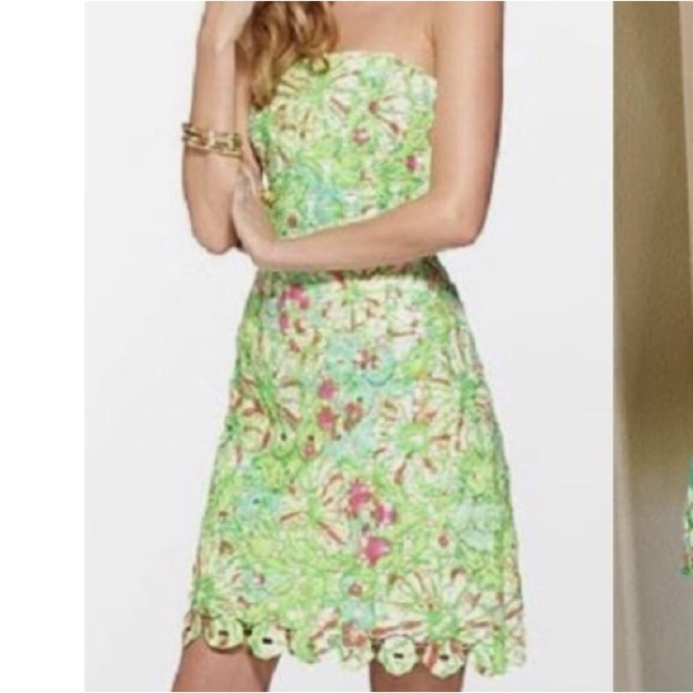 Lilly Pulitzer Rana SAND BAR BLUE Splish Neon Green Lace Dress